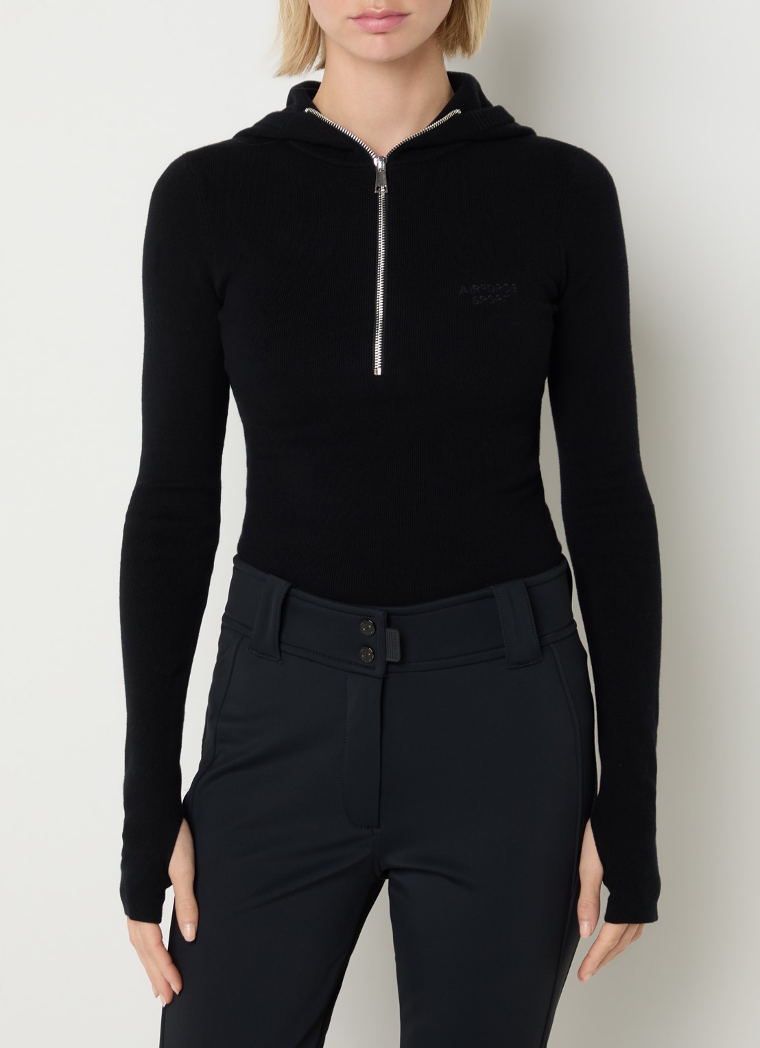 Airforce Balaclava trui met halve rits en capuchon - detail 2 zwart