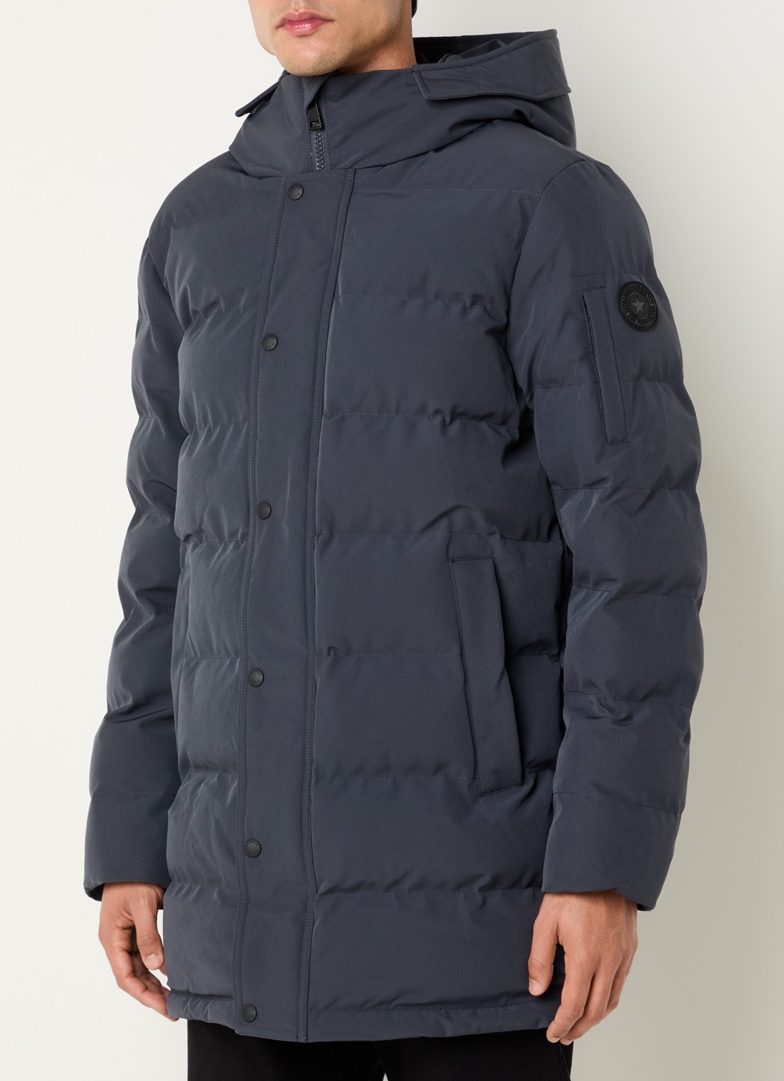Airforce Chuck gewatteerde parka met capuchon en ritszakken - detail donkergrijs