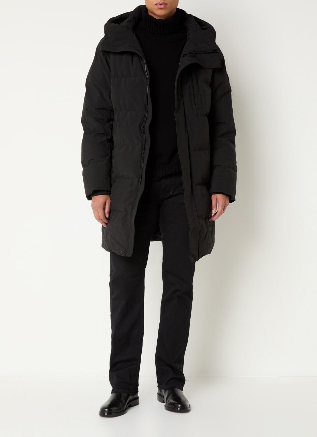Airforce Colt gewatteerde parka met capuchon en ritszakken - voorkant 3 zwart