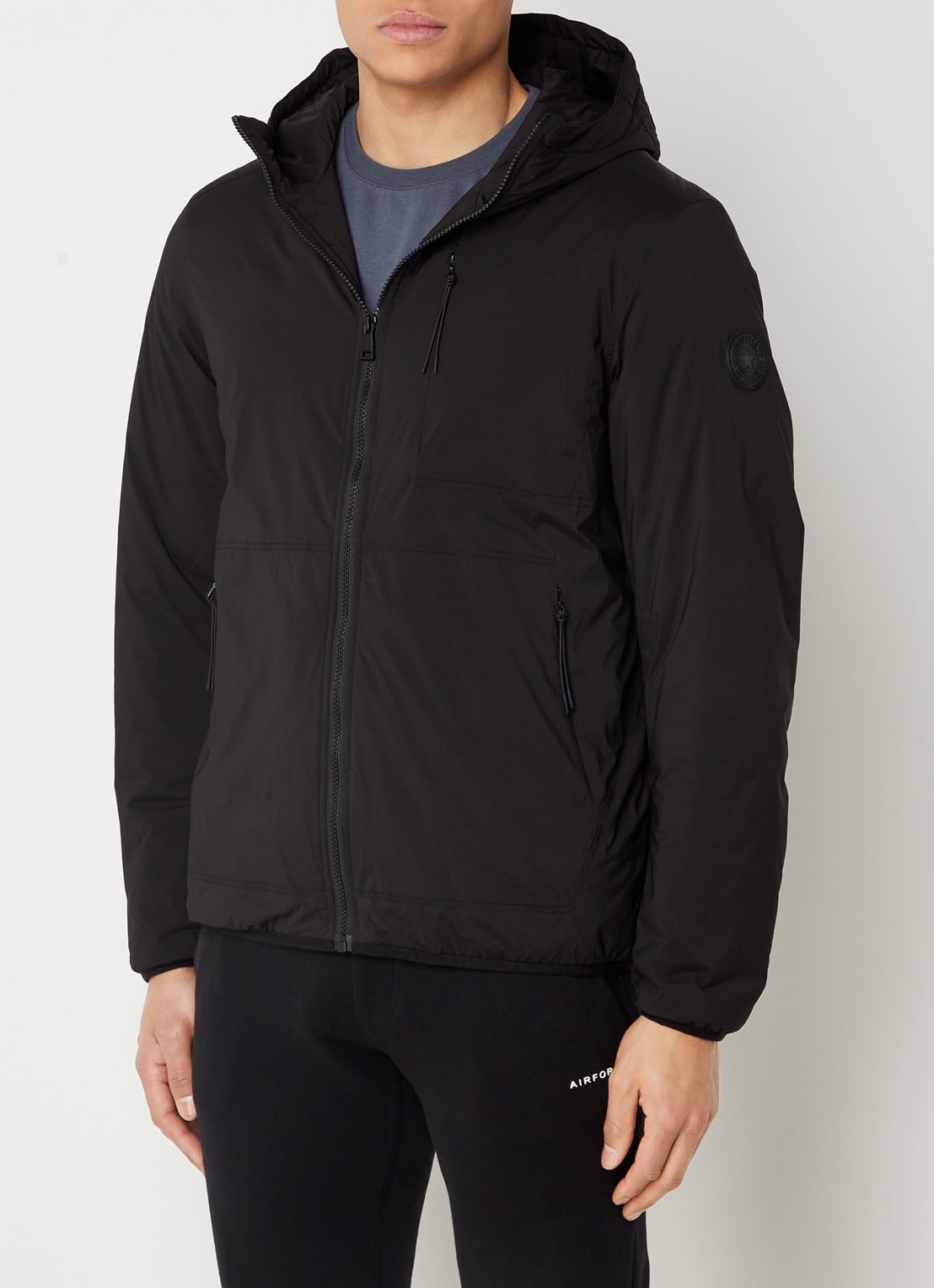 Airforce Daniel gewatteerd jack met logo - detail zwart