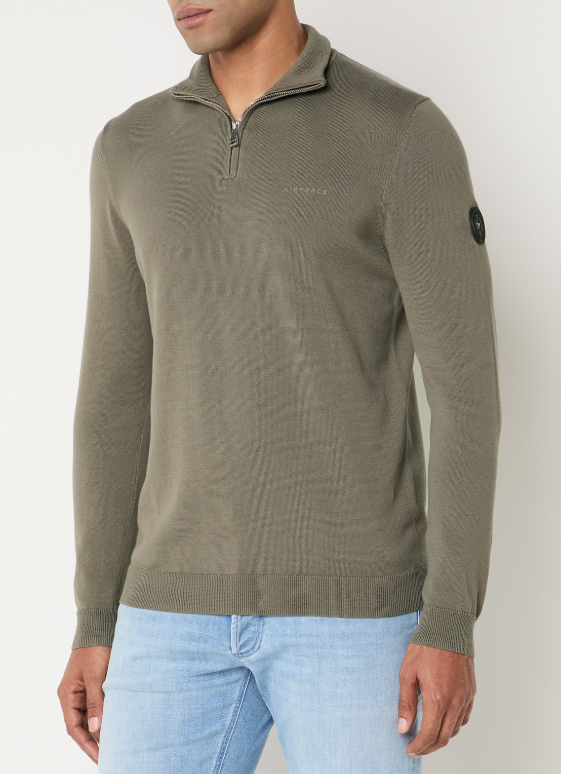 Airforce Fijngebreide pullover met halve rits en logo - detail 4 zand