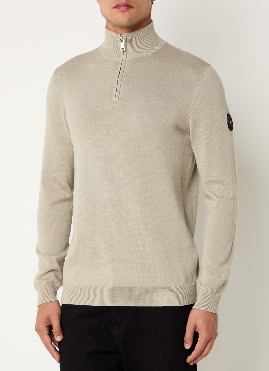 Airforce Fijngebreide pullover met halve rits en logo - detail 4 beige