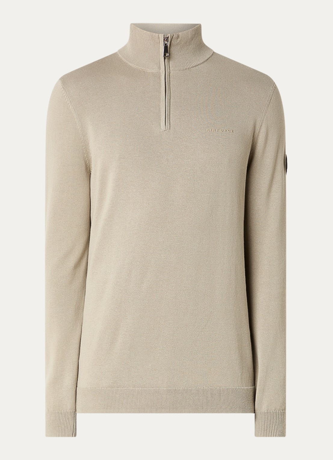 Airforce Fijngebreide pullover met halve rits en logo - voorkant 2 beige