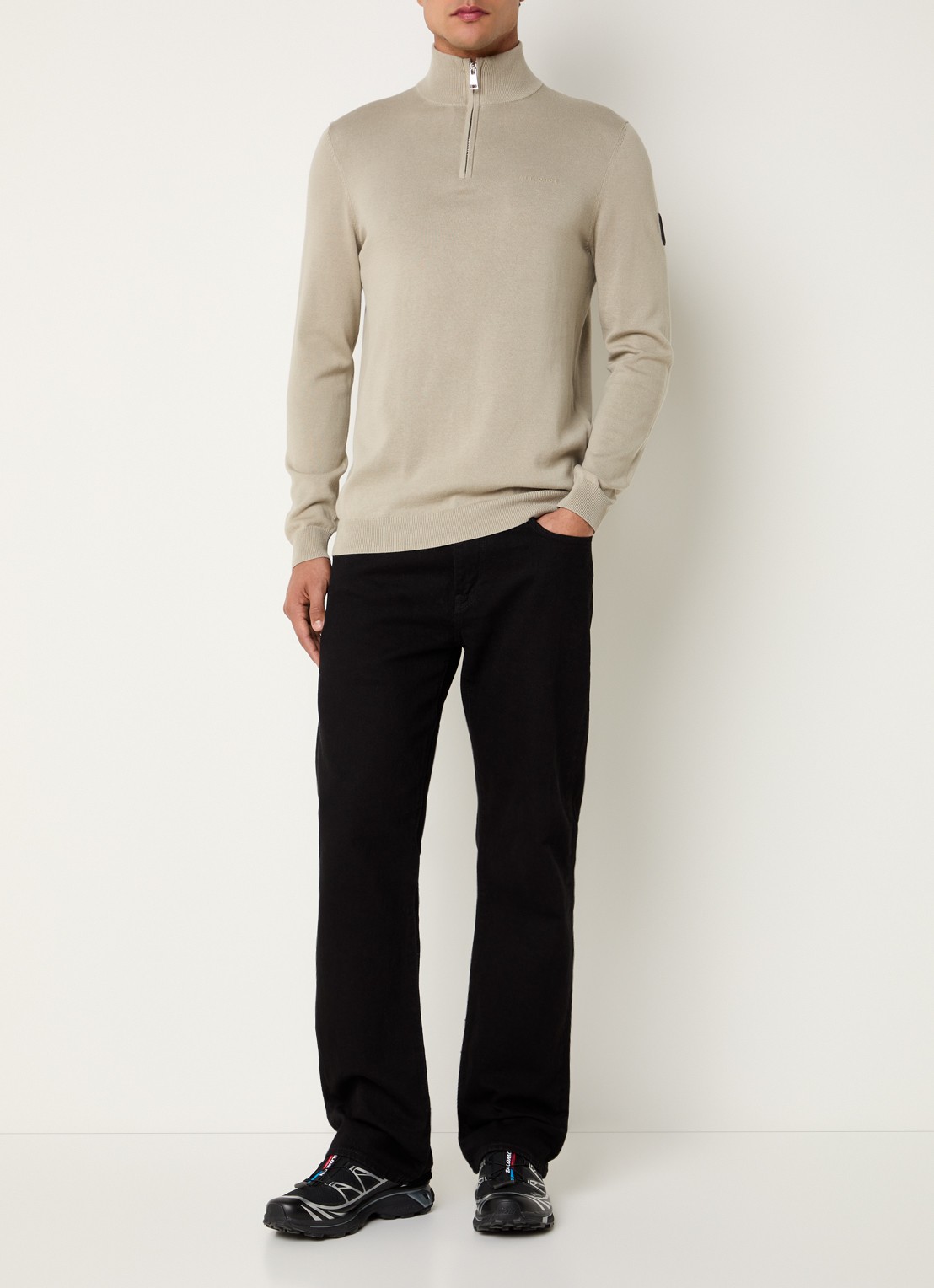Airforce Fijngebreide pullover met halve rits en logo - voorkant 3 beige