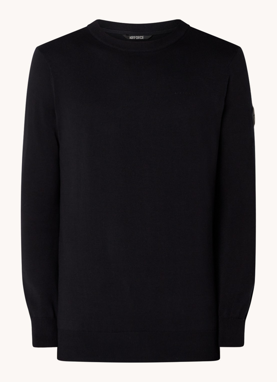 Airforce Fijngebreide pullover met ronde hals - voorkant 2 zwart