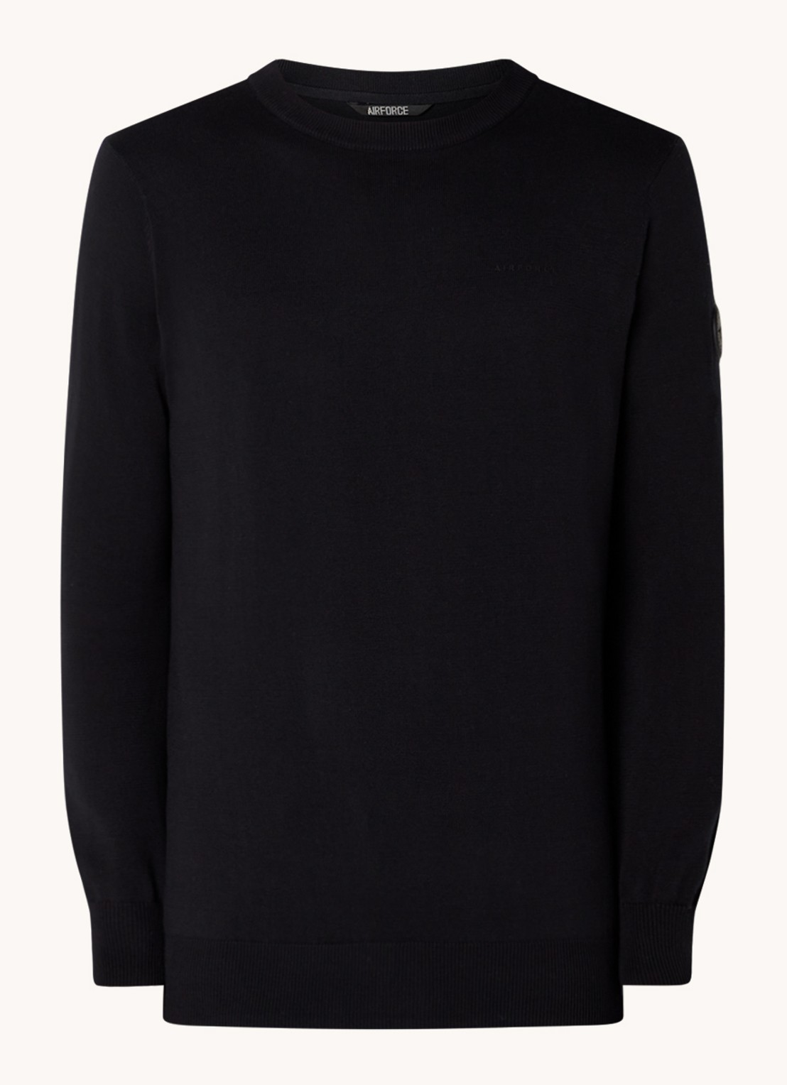 Airforce Fijngebreide pullover met ronde hals - voorkant 3 zwart