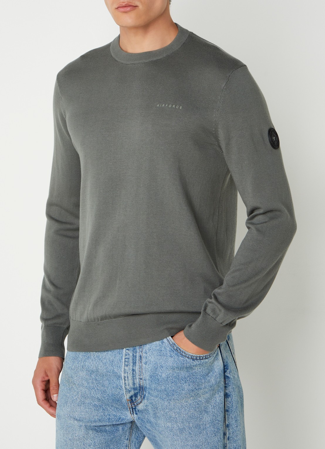 Airforce Fijngebreide pullover met ronde hals - detail 4 olijfgroen
