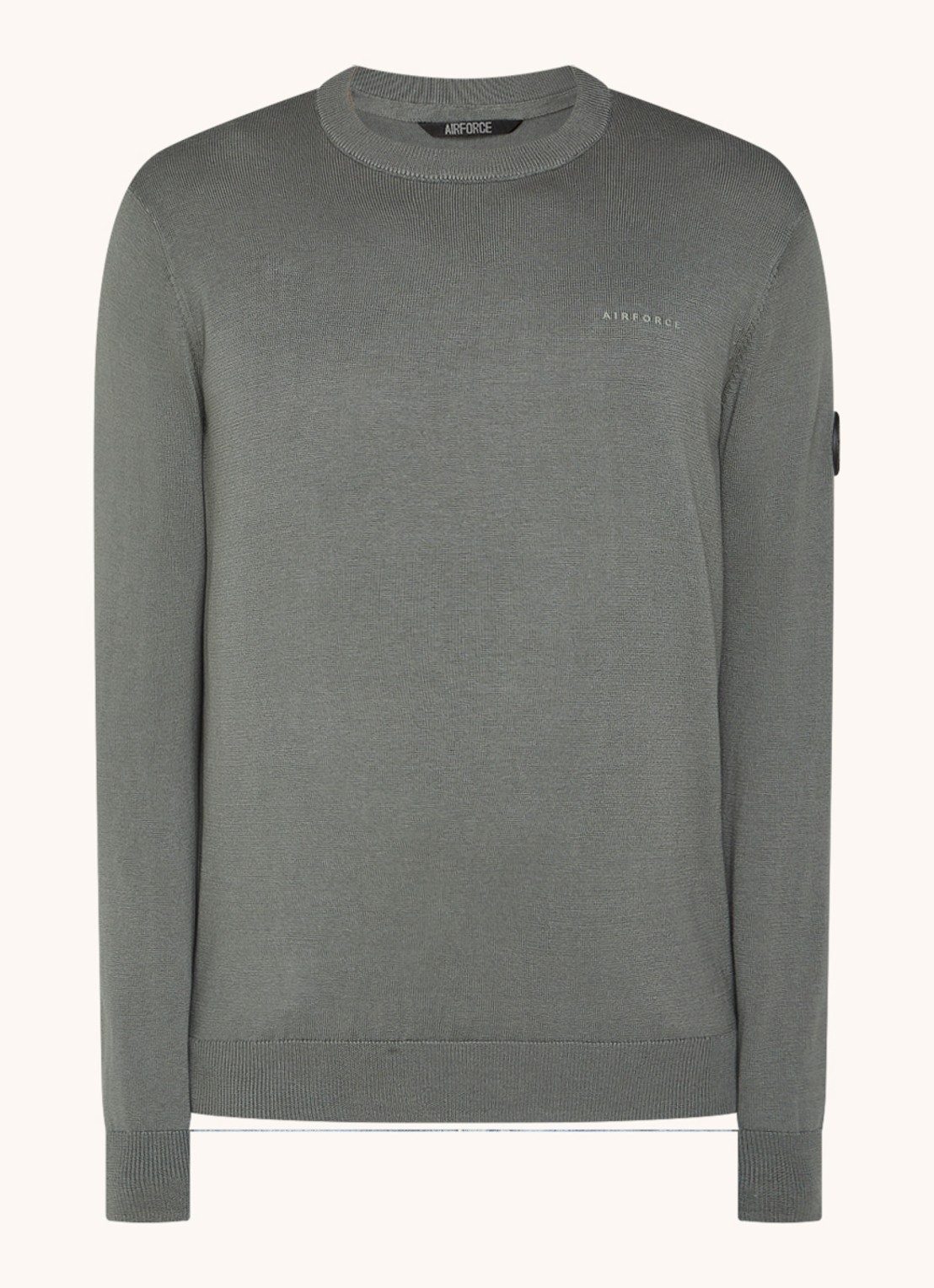 Airforce Fijngebreide pullover met ronde hals - voorkant 2 olijfgroen