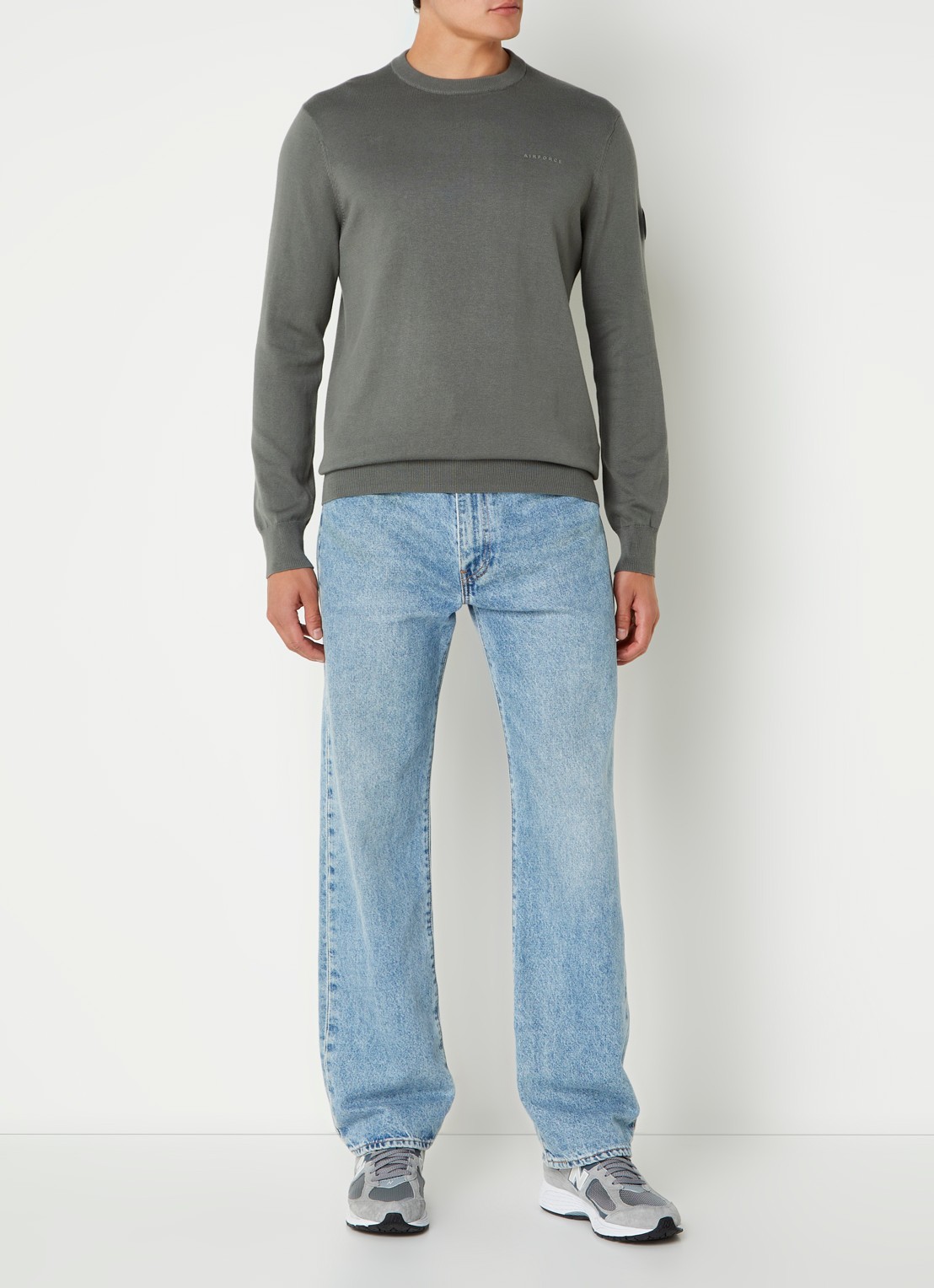Airforce Fijngebreide pullover met ronde hals - voorkant 3 olijfgroen