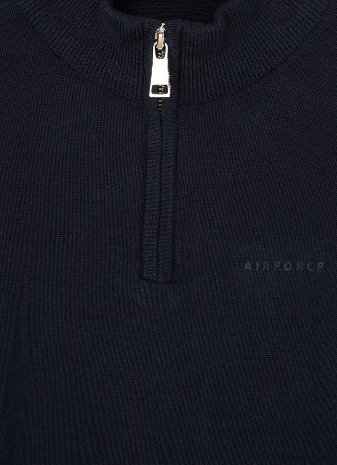 Airforce Fijngebreide pullover van  katoen met halve rits - detail 3 donkerblauw