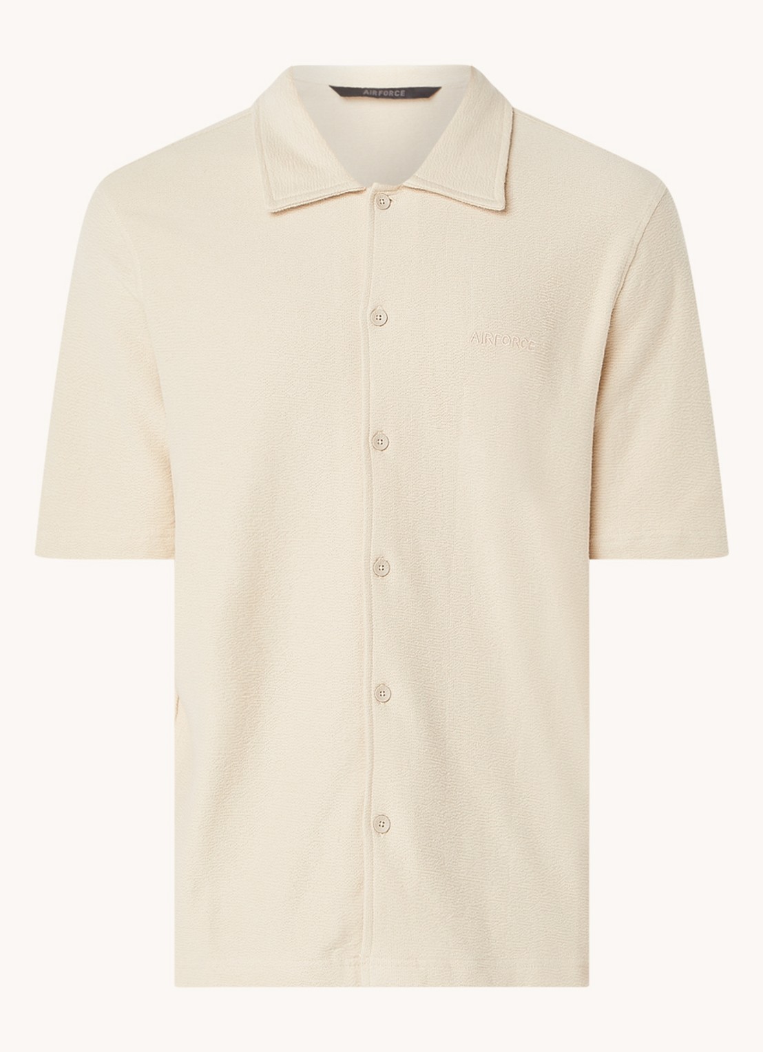 Airforce Fijngebreide regular fit overhemd met logoborduring - voorkant 3 beige