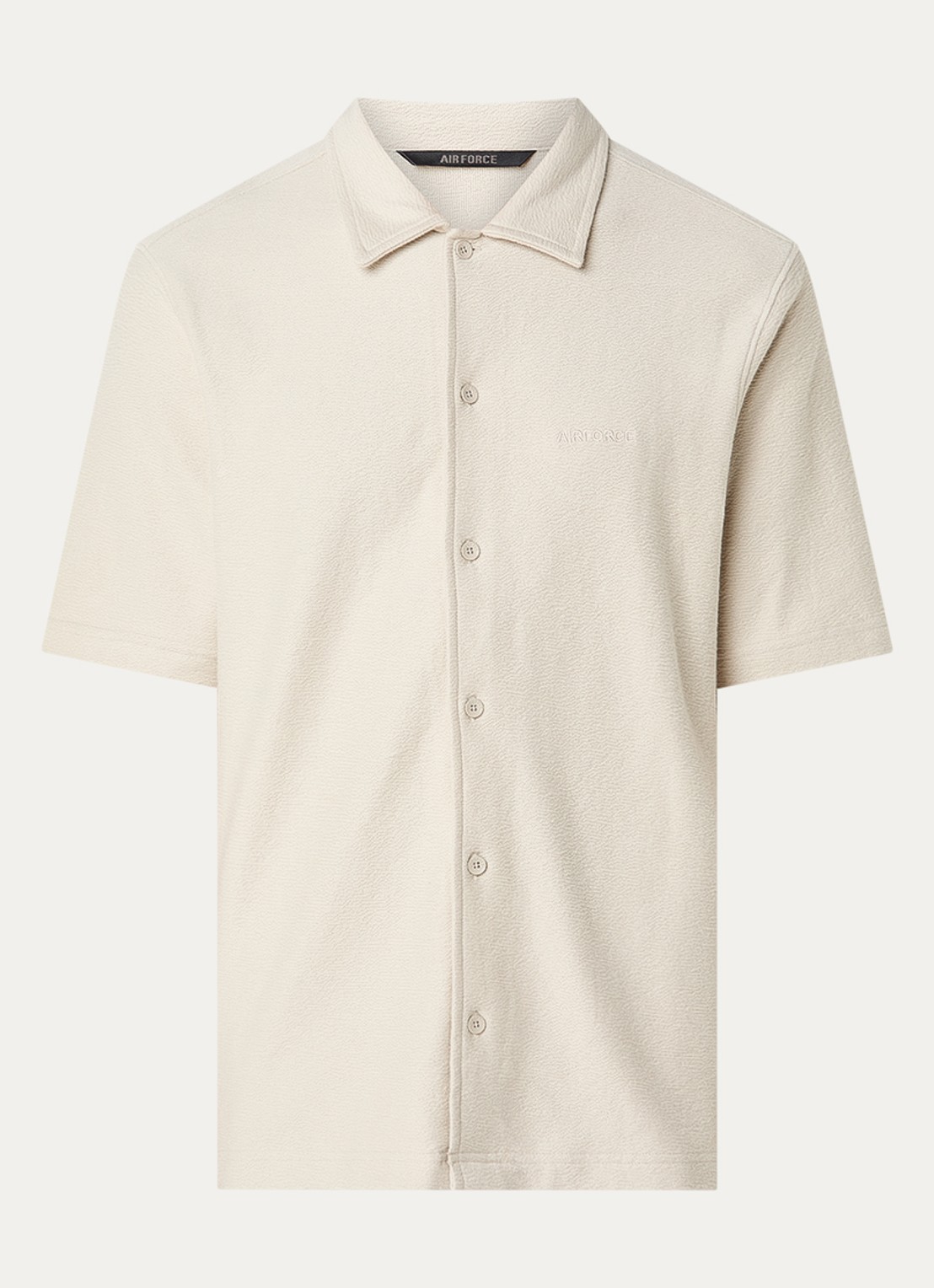 Airforce Fijngebreide regular fit overhemd met logoborduring - voorkant 2 beige