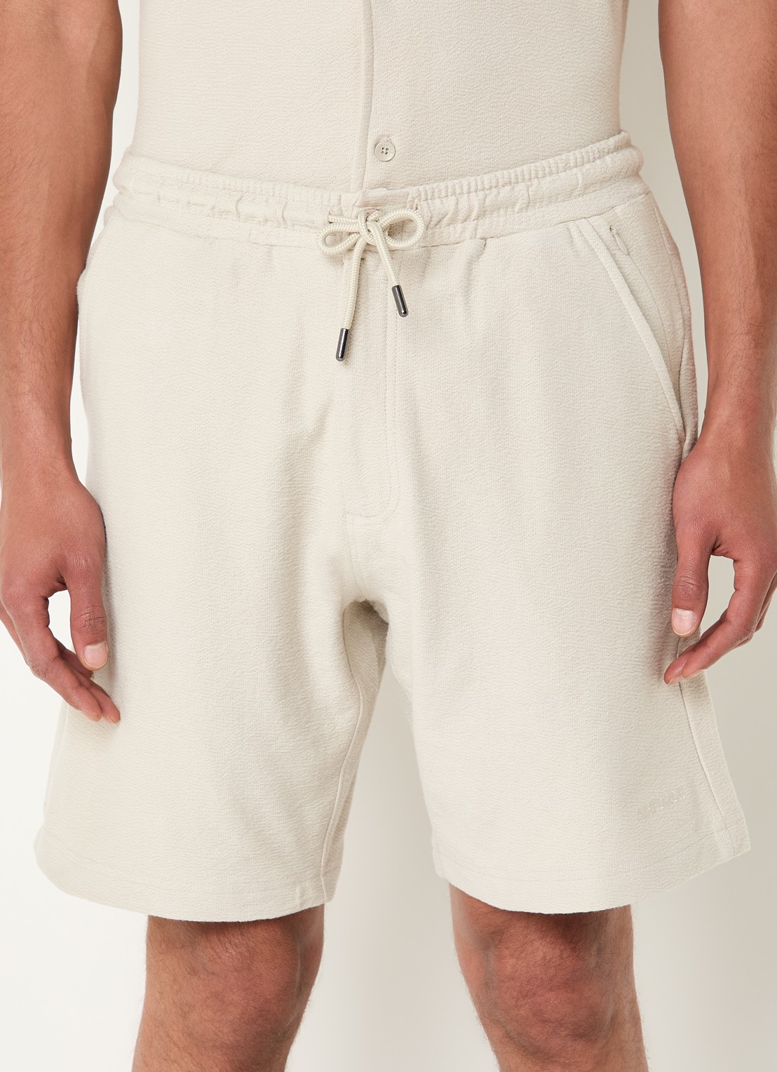 Airforce Fijngebreide straight fit korte broek van  katoen - detail 2 beige