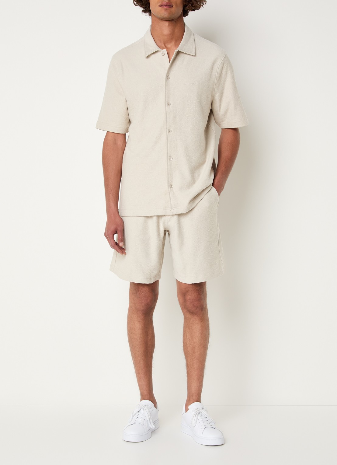 Airforce Fijngebreide straight fit korte broek van  katoen - voorkant 4 beige