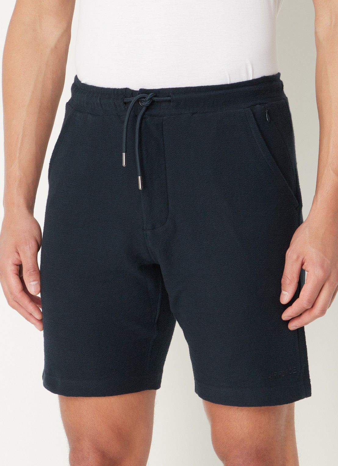 Airforce Fijngebreide straight fit korte broek van  katoen - detail 3 donkerblauw