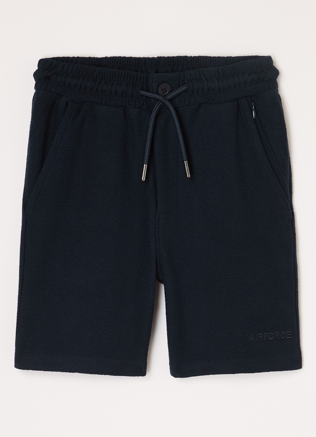 Airforce Fijngebreide straight fit korte joggingbroek van  katoen - voorkant 2 donkerblauw