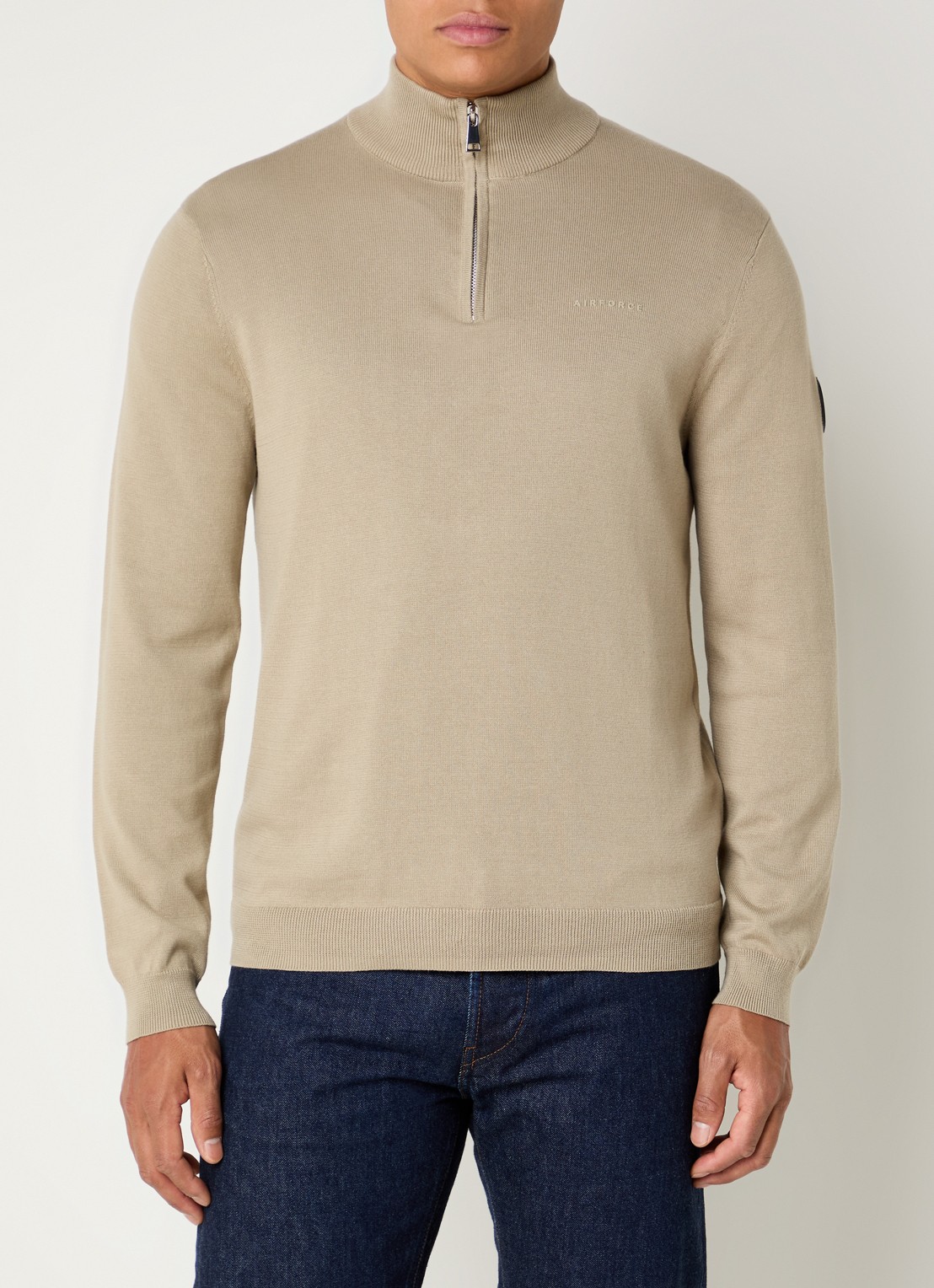Airforce Fijngebreide trui met halve rits - detail 4 beige