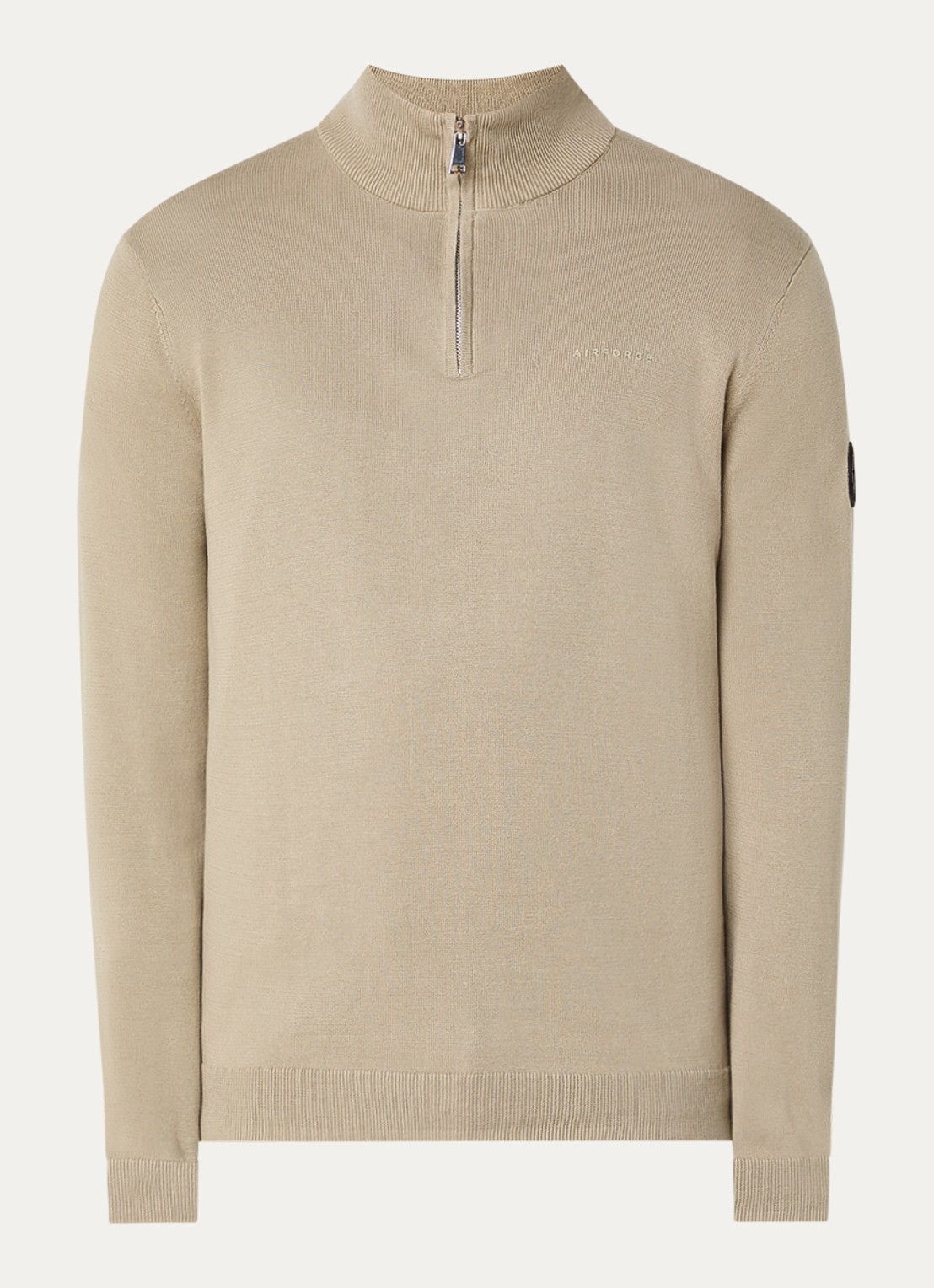Airforce Fijngebreide trui met halve rits - voorkant beige