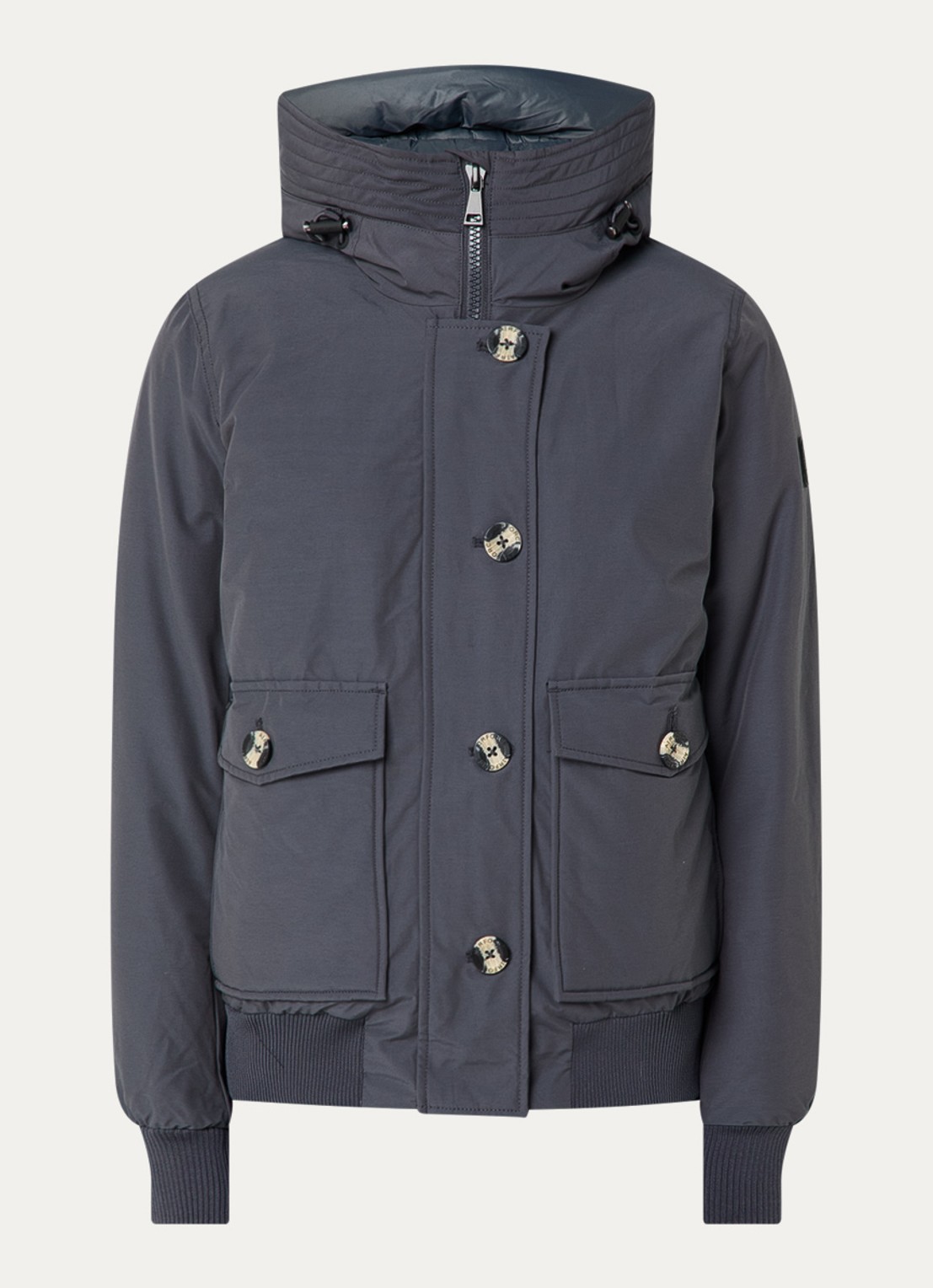 Airforce Gewatteerd bomberjack met capuchon en klepzakken - voorkant indigo