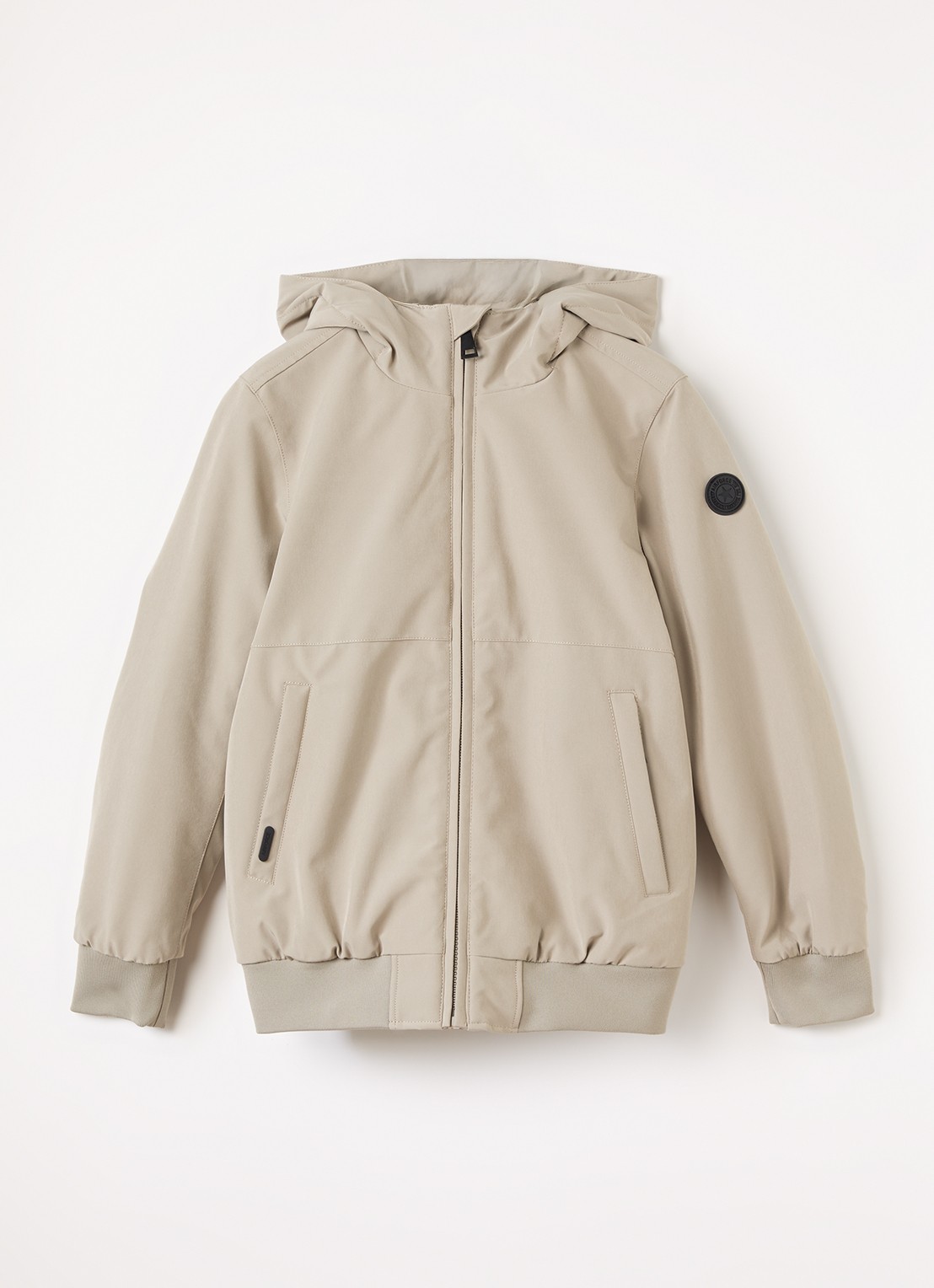 Airforce Gewatteerd bomberjack van softshell met capuchon - voorkant beige