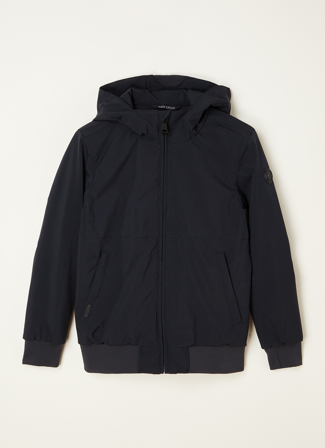 Airforce Gewatteerd bomberjack van softshell met capuchon - voorkant donkerblauw