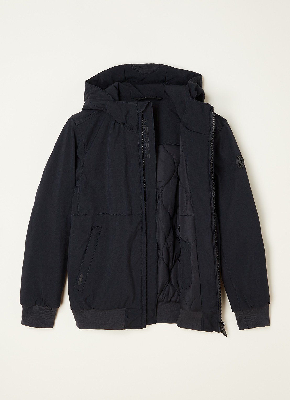 Airforce Gewatteerd bomberjack van softshell met capuchon - voorkant 2 donkerblauw