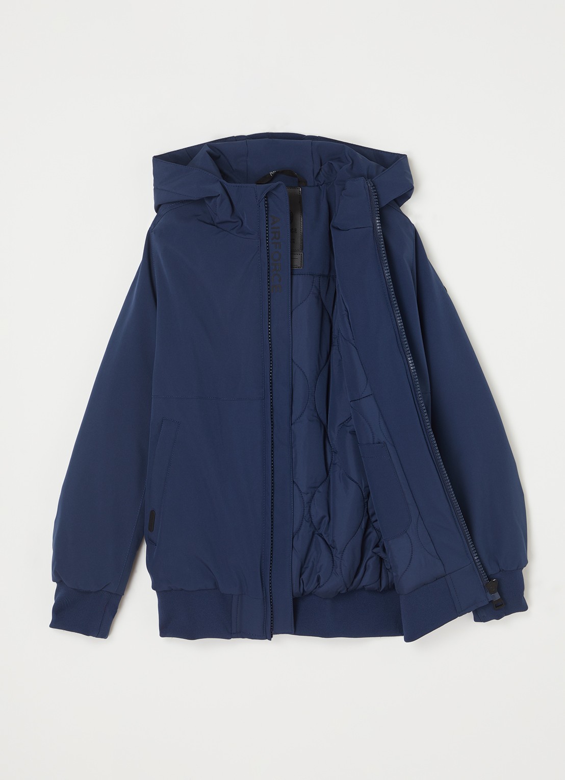 Airforce Gewatteerd bomberjack van softshell met capuchon - voorkant 2 kobaltblauw