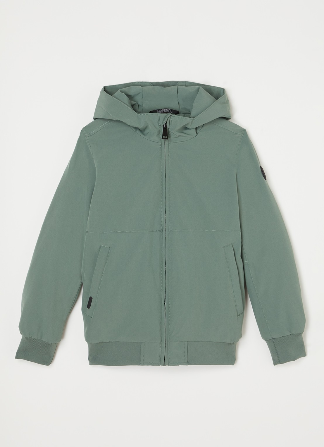 Airforce Gewatteerd bomberjack van softshell met capuchon - voorkant 2 lindegroen