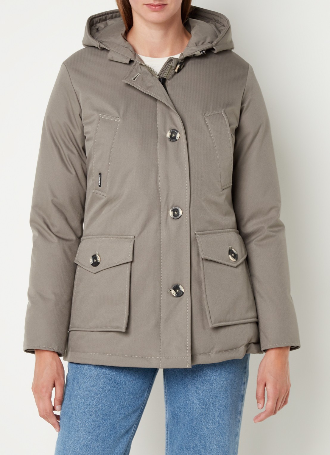 Airforce Gewatteerde jas met capuchon en visgraatdessin - detail khaki