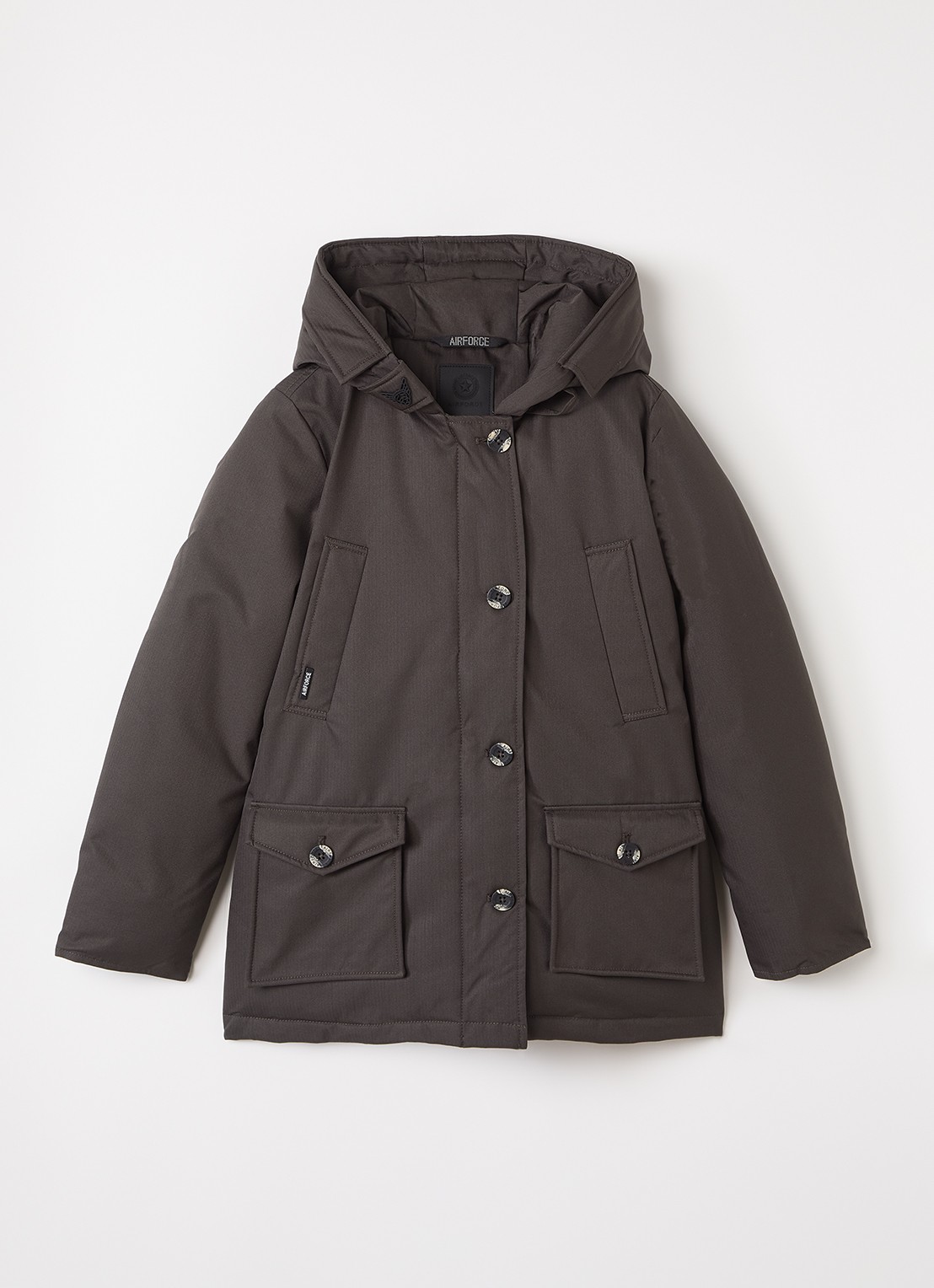 Airforce Gewatteerde parka met capuchon - voorkant 2 donkerbruin