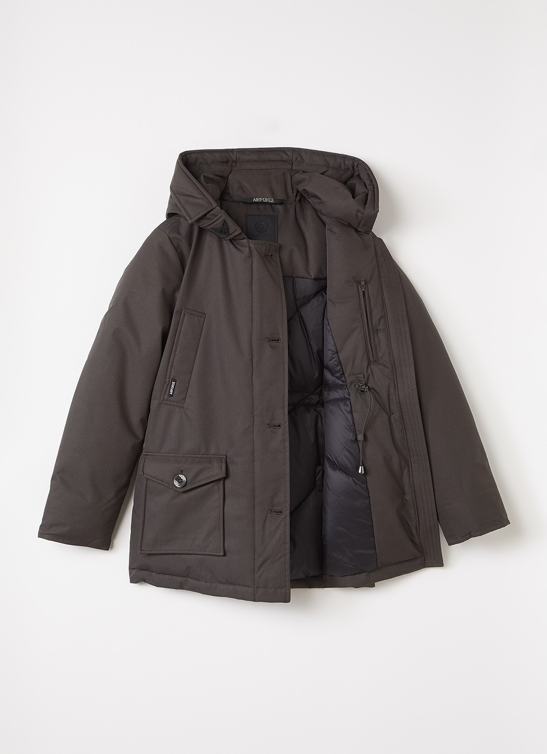 Airforce Gewatteerde parka met capuchon - voorkant 3 donkerbruin