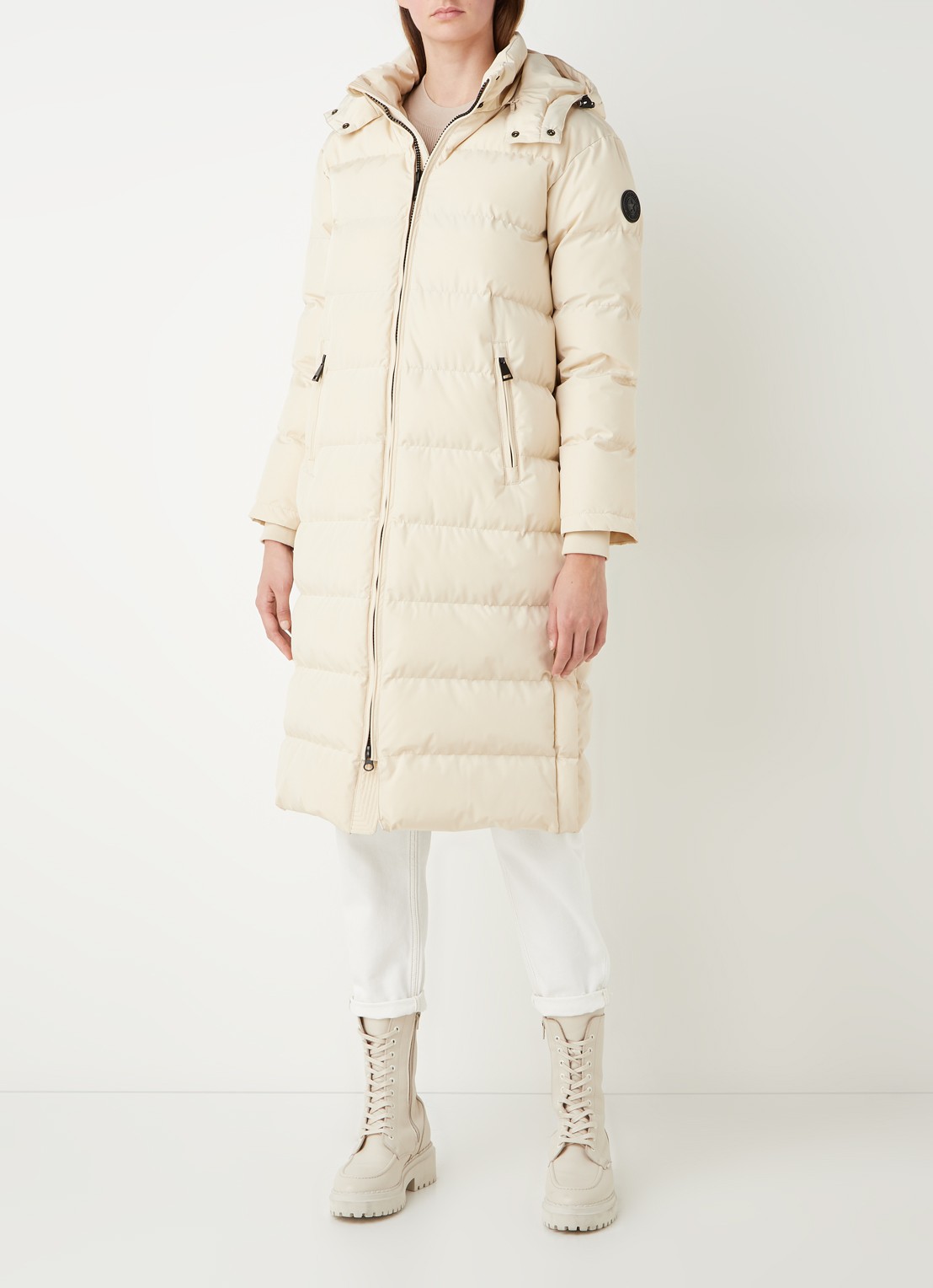 Airforce Grace gewatteerde jas met afneembare capuchon  - detail creme