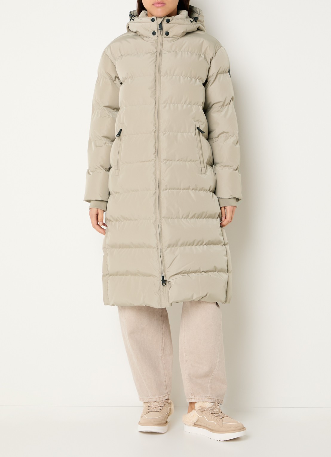 Airforce Grace longline puffer jas met afneembare capuchon - detail 4 taupe