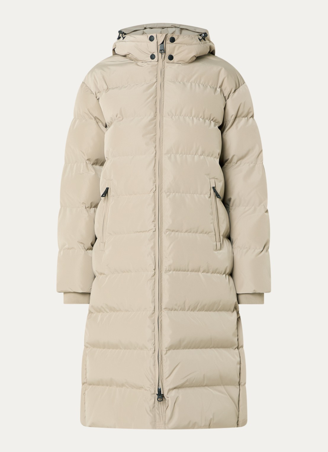 Airforce Grace longline puffer jas met afneembare capuchon - voorkant taupe