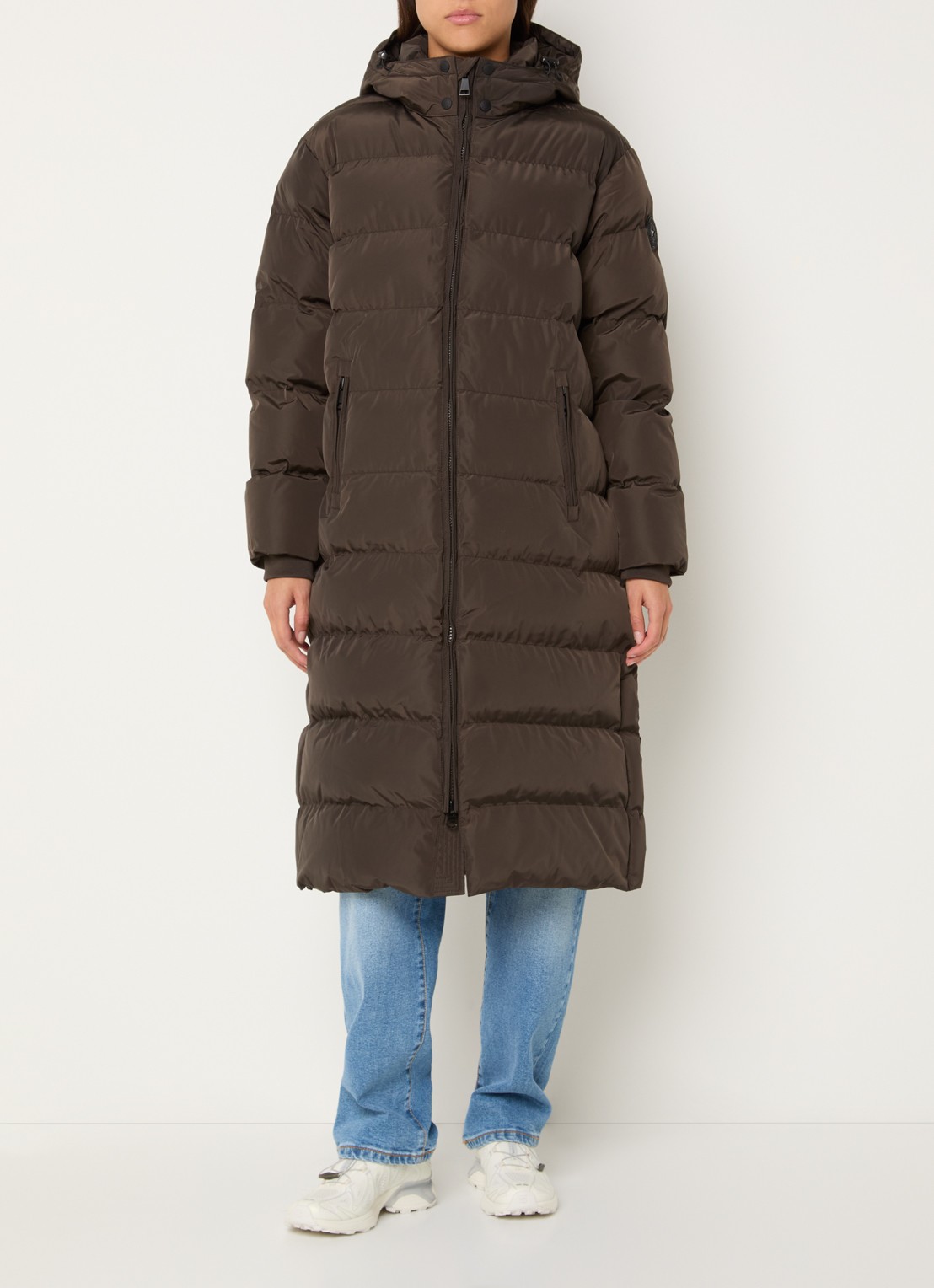 Airforce Grace longline puffer jas met afneembare capuchon - detail 2 donkerbruin