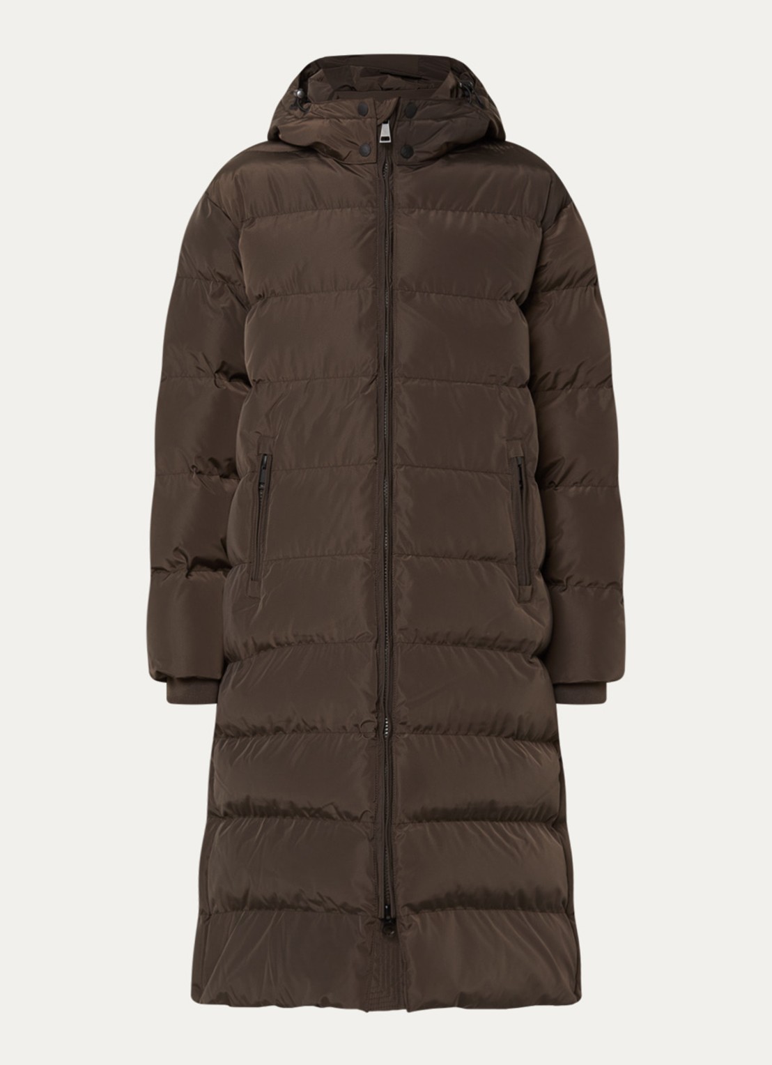 Airforce Grace longline puffer jas met afneembare capuchon - voorkant 3 donkerbruin