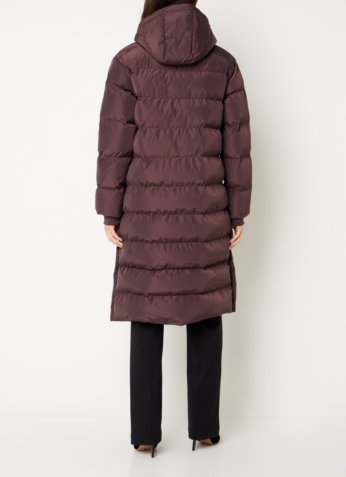 Airforce Grace longline puffer jas met afneembare capuchon - achterkant 3 chocoladebruin