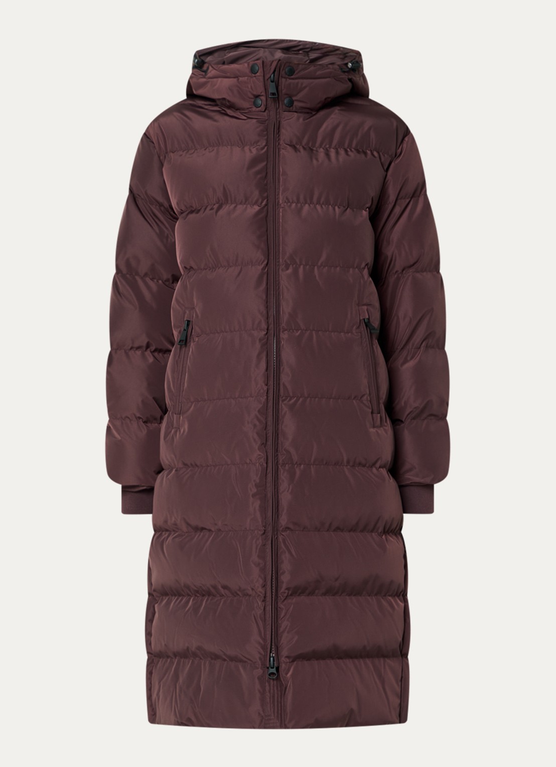 Airforce Grace longline puffer jas met afneembare capuchon - voorkant chocoladebruin