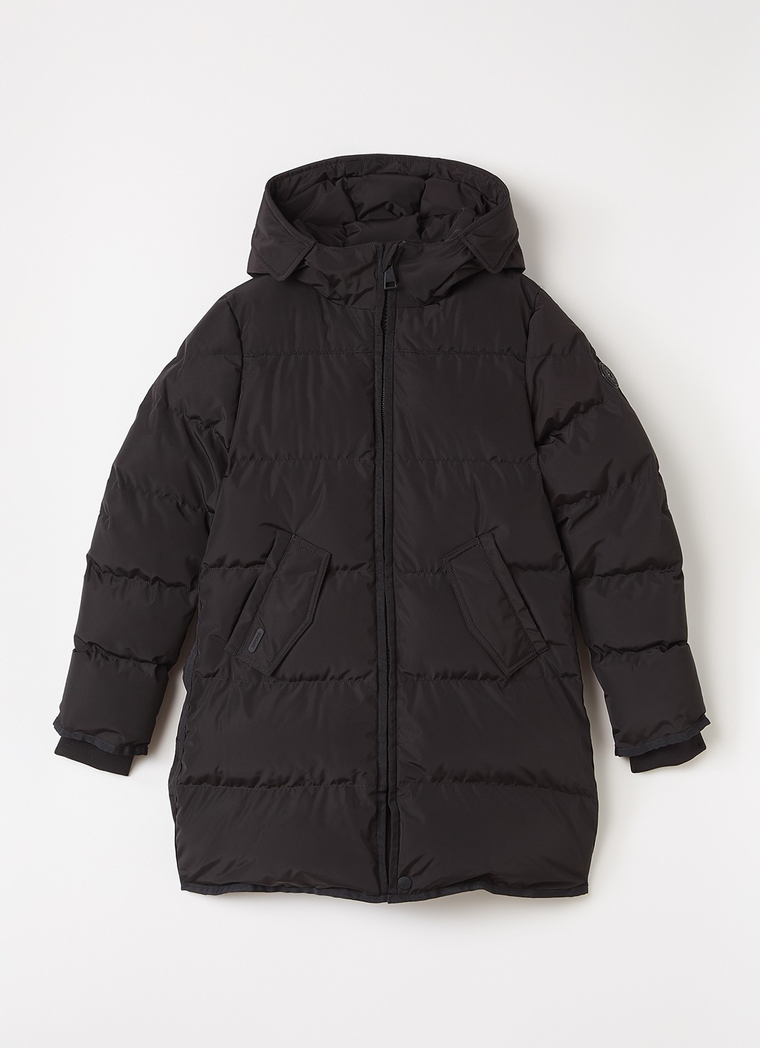 Airforce Jade longline puffer jas met capuchon - voorkant 2 zwart