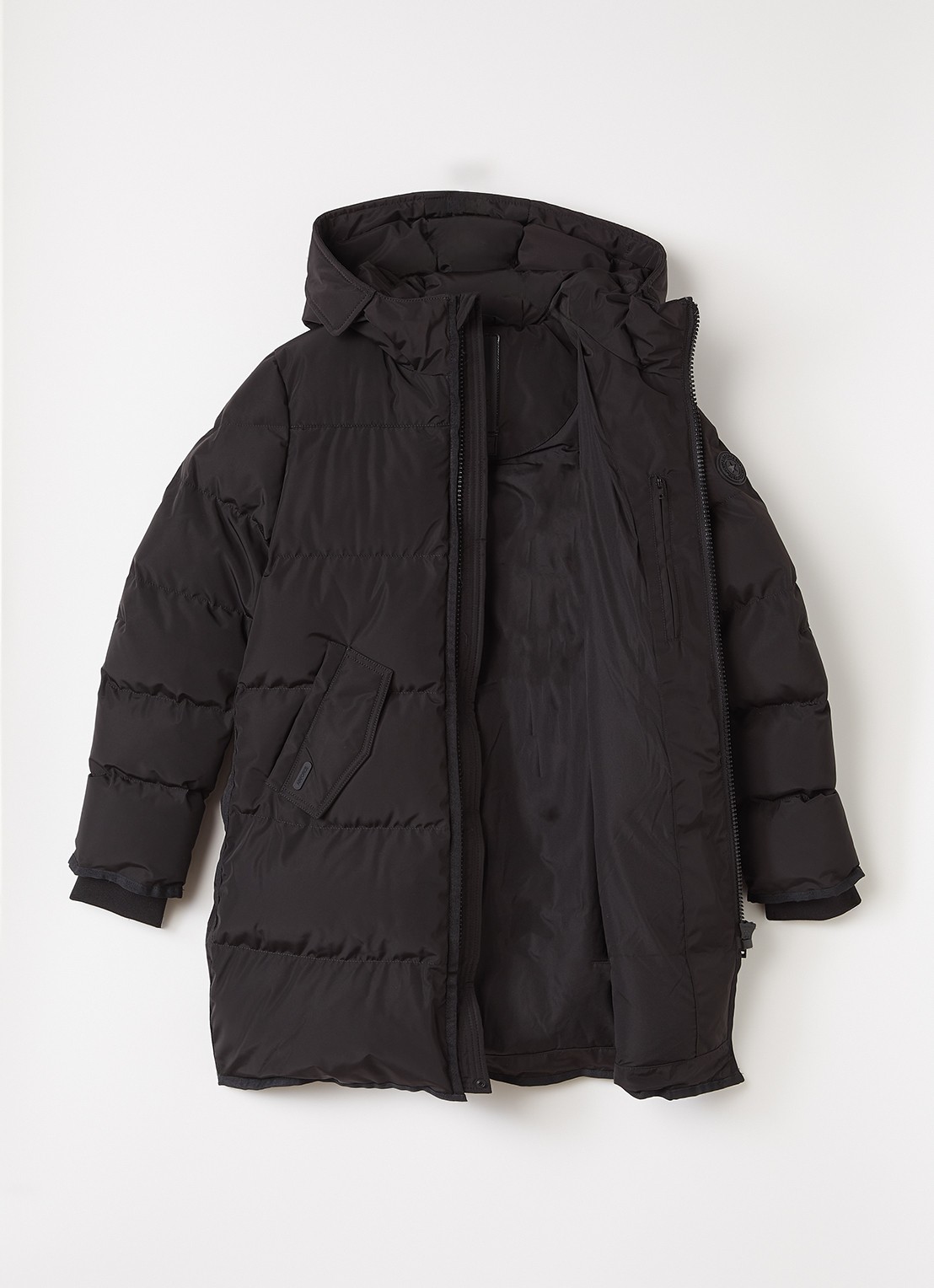 Airforce Jade longline puffer jas met capuchon - voorkant 3 zwart