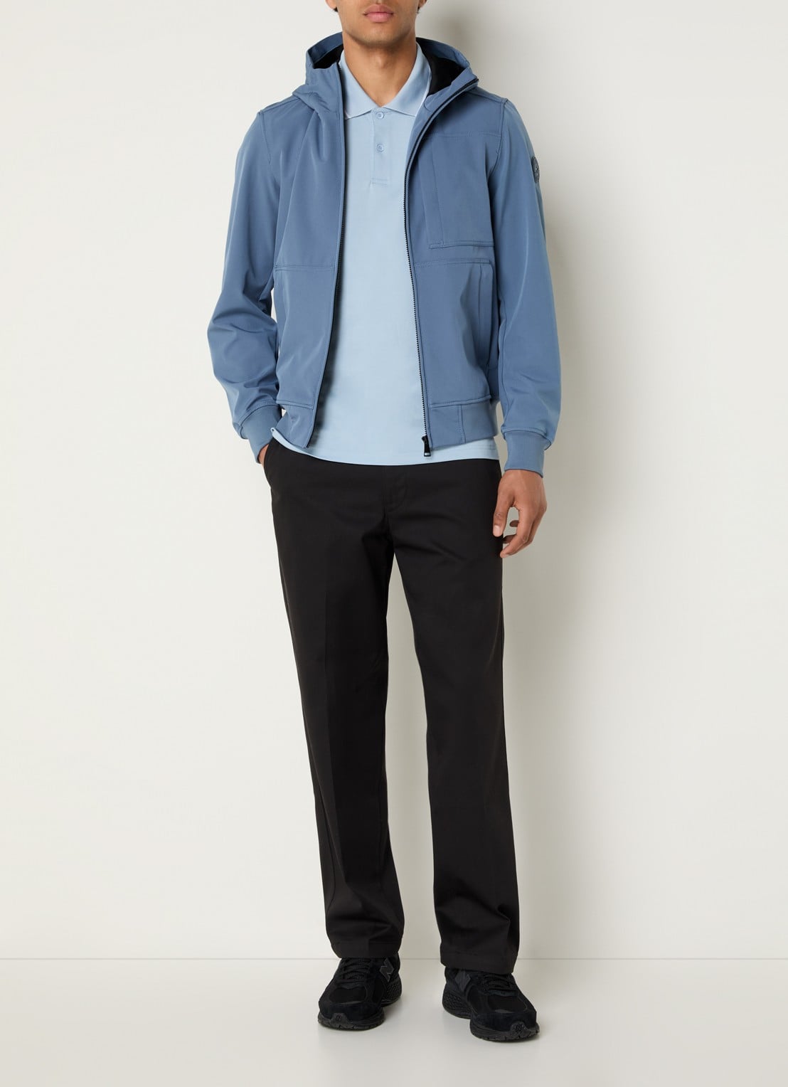 Airforce Javi softshell jack met capuchon en ritszakken - voorkant 2 staalblauw