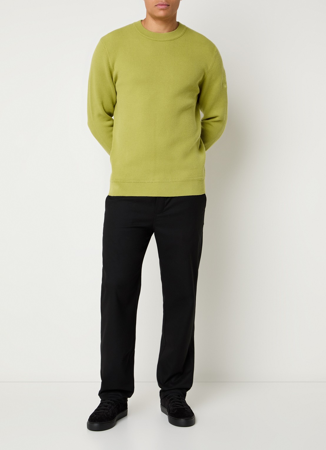 Airforce Kai grofgebreide pullover met ronde hals - voorkant 4 mosgroen