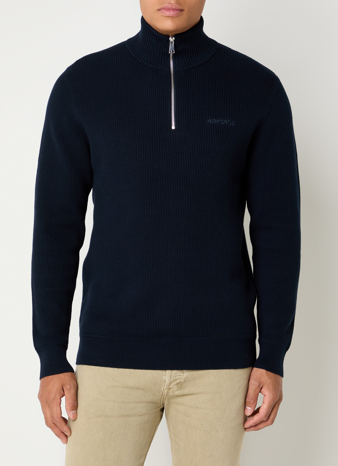Airforce Kai ribgebreide trui met halve rits - detail 4 donkerblauw