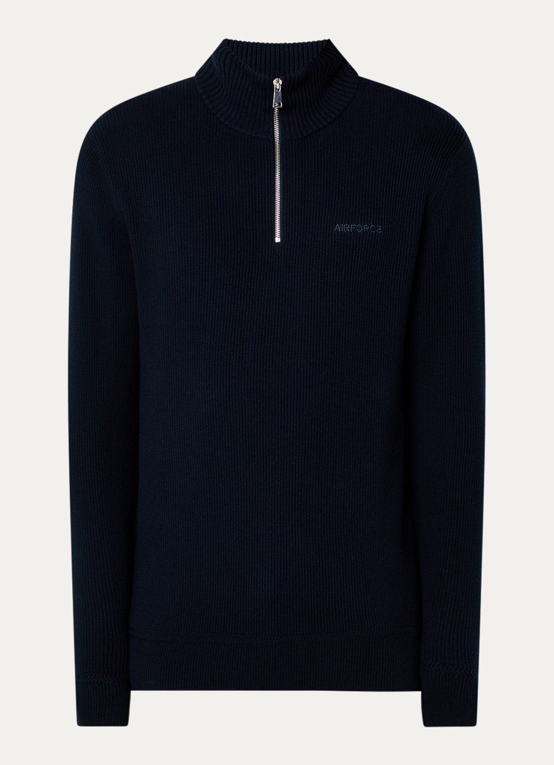 Airforce Kai ribgebreide trui met halve rits - voorkant 2 donkerblauw