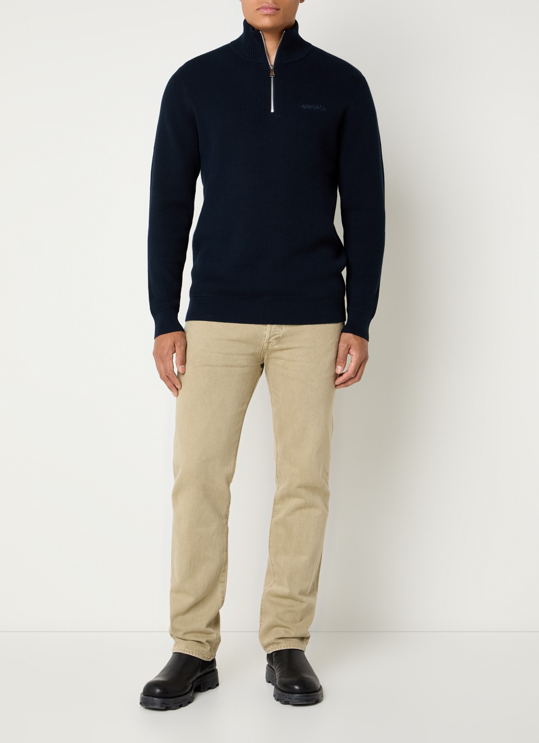 Airforce Kai ribgebreide trui met halve rits - voorkant 3 donkerblauw