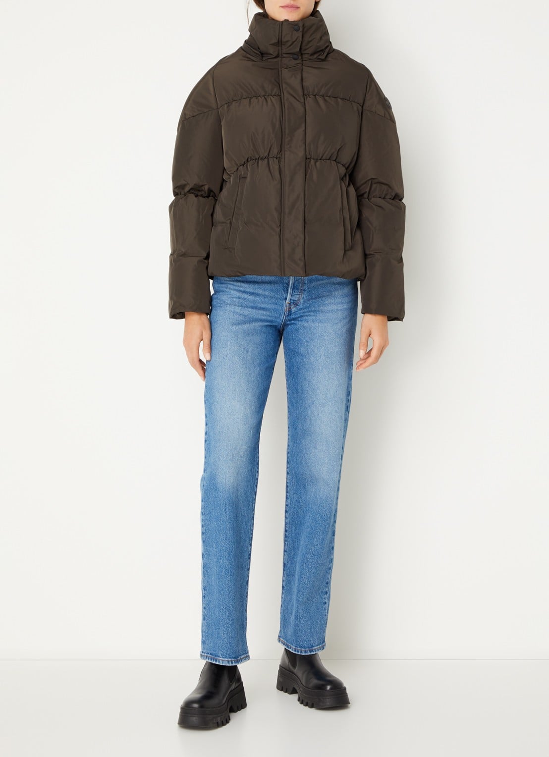 Airforce Maya puffer jack met steekzakken - voorkant 3 donkerbruin