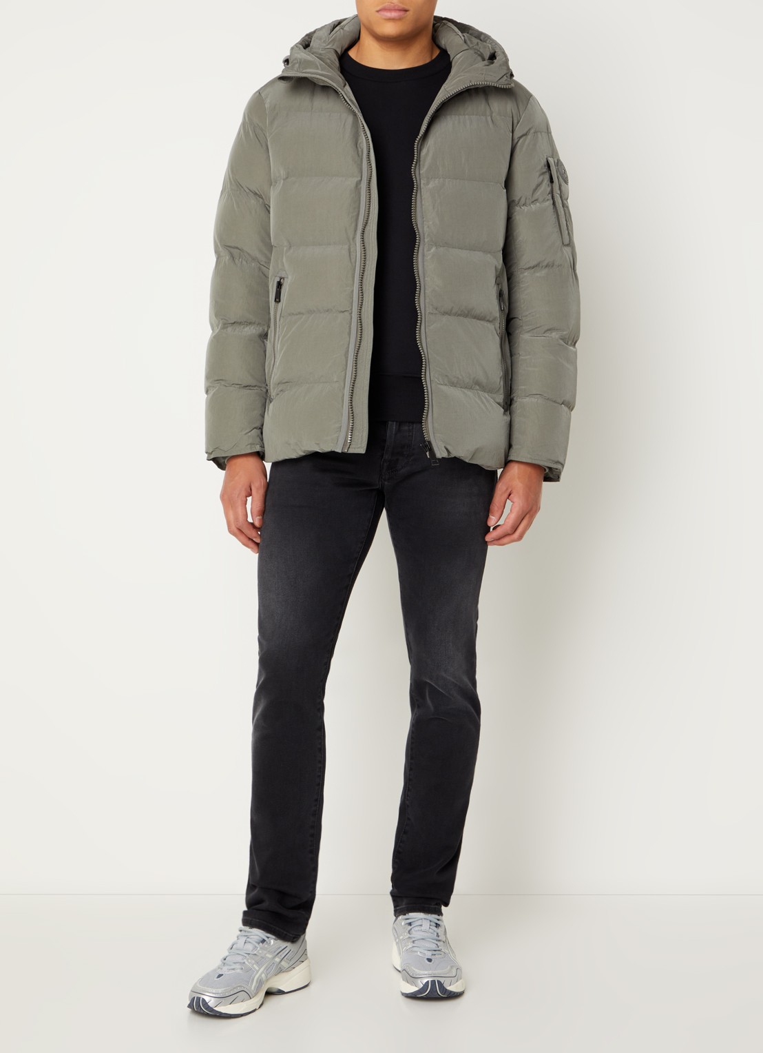 Airforce Morris puffer jack met logo en opbergbare capuchon - voorkant 2 grijs
