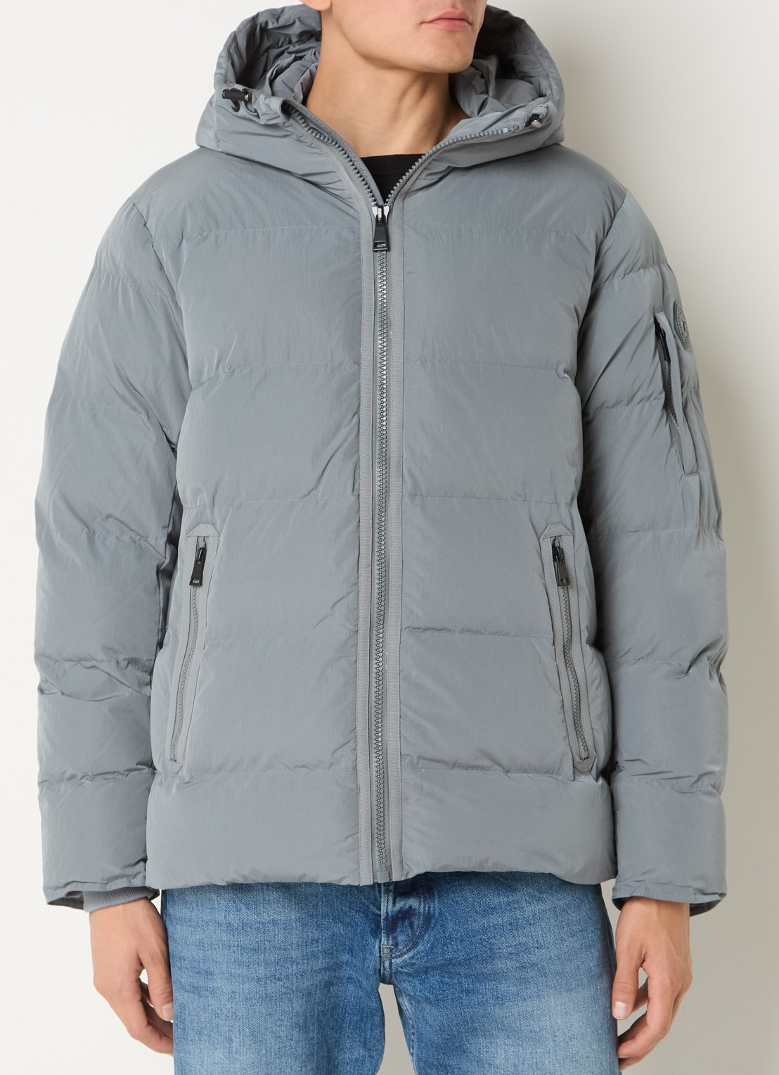 Airforce Morris puffer jack met logo en opbergbare capuchon - detail 4 staalblauw