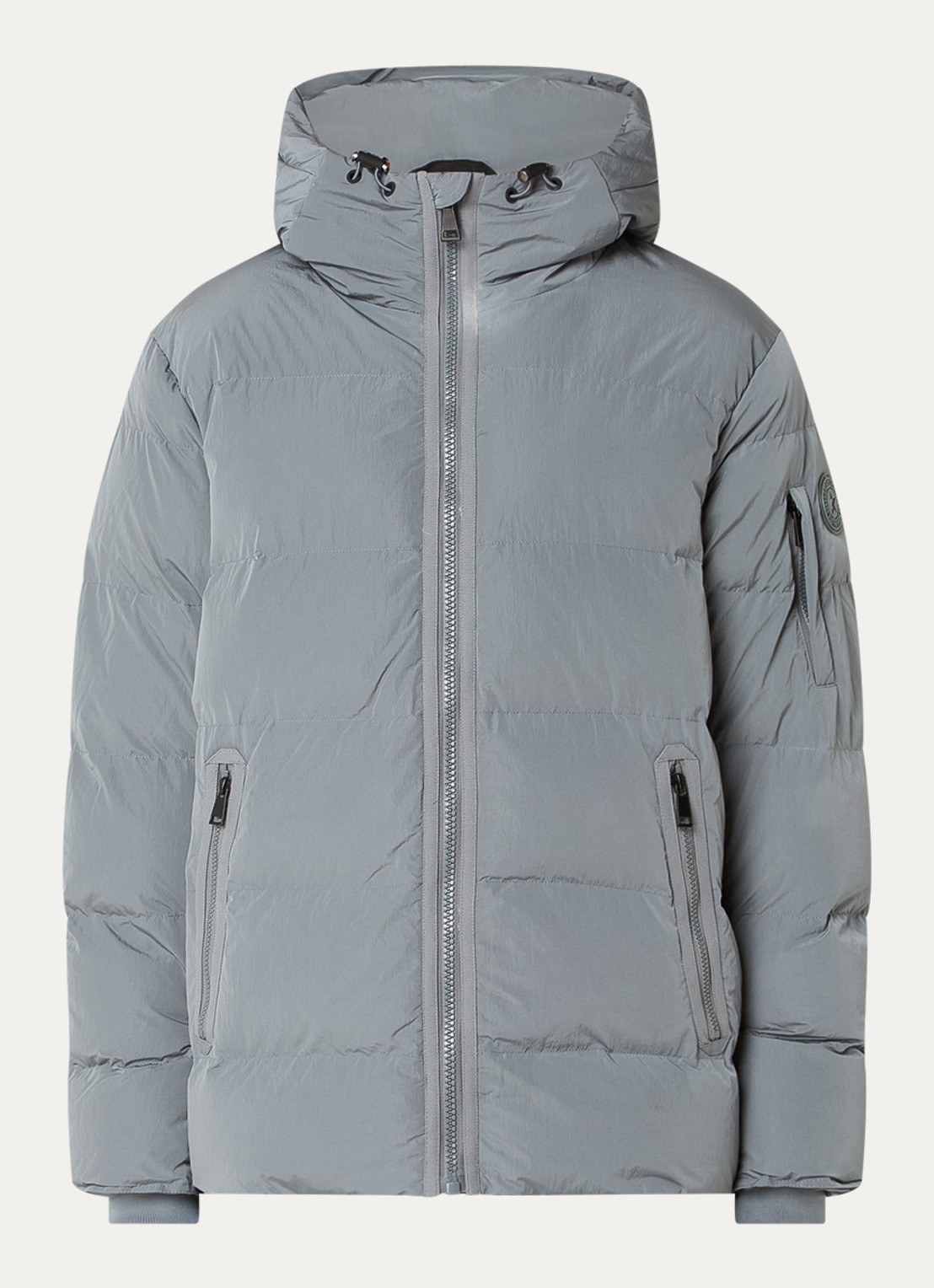 Airforce Morris puffer jack met logo en opbergbare capuchon - voorkant staalblauw