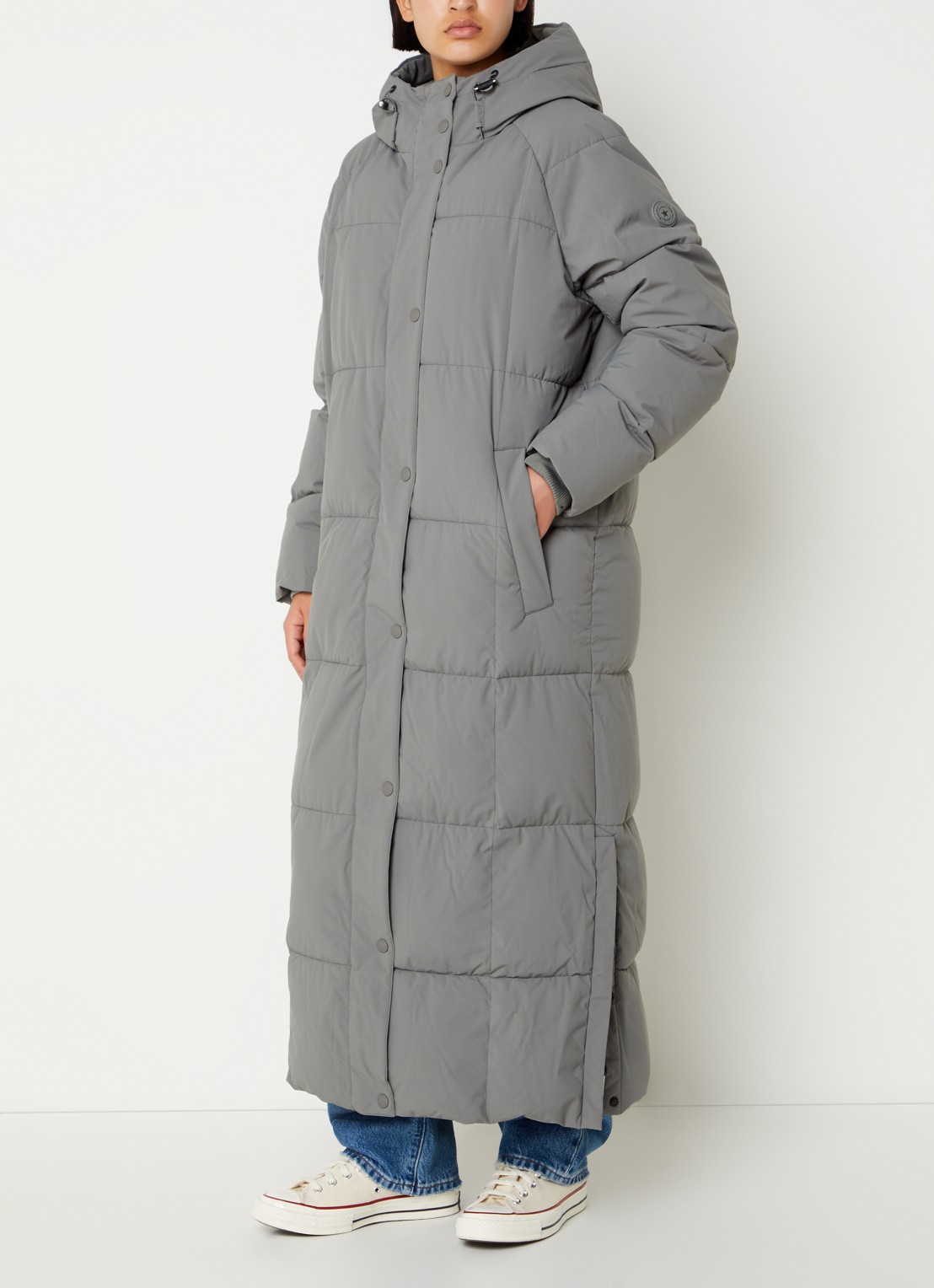 Airforce Nia longline puffer jas met ritszakken en capuchon - detail 3 grijs